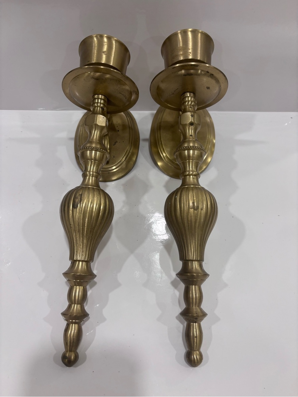 Vintage solid brass wall candle sconces-pair-colonial/federal style taper candle